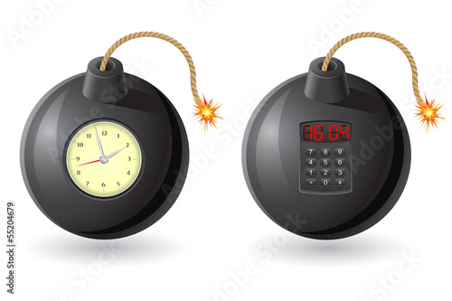 black bomb with a burning fuse and clockwork vector illustration