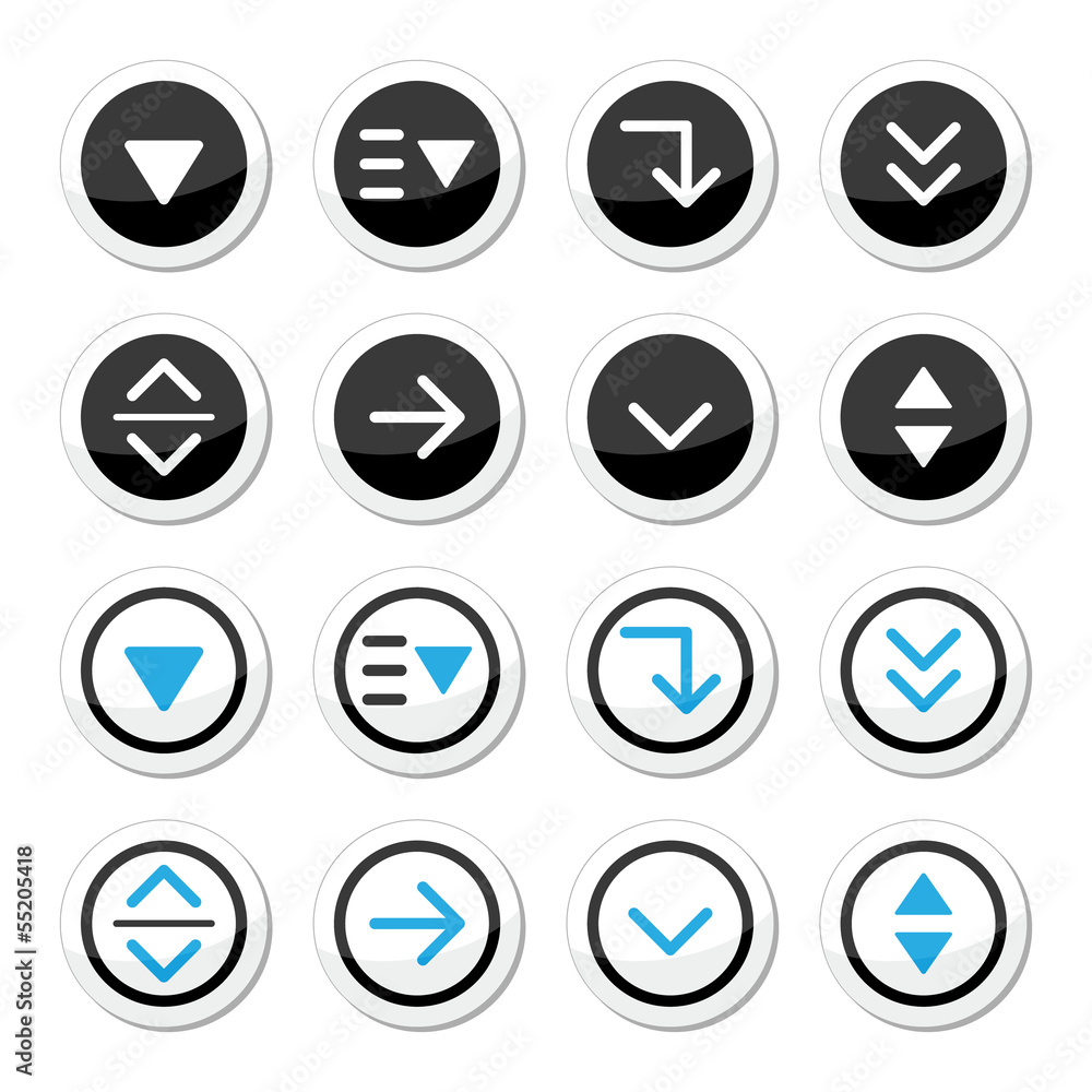 Menu drop down round icons set Menu drop down round icons set