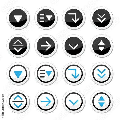Menu drop down round icons set