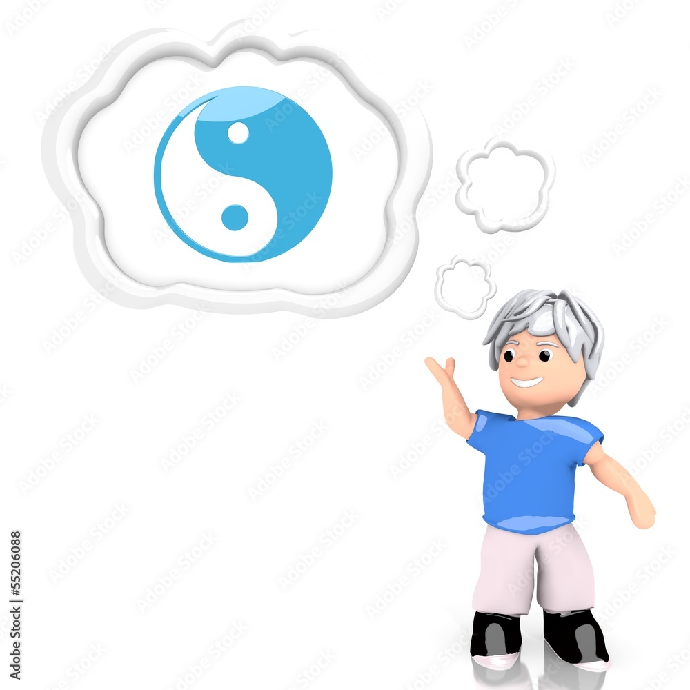 ying yang symbol thought by a 3d character ying yang symbol thought by a 3d character