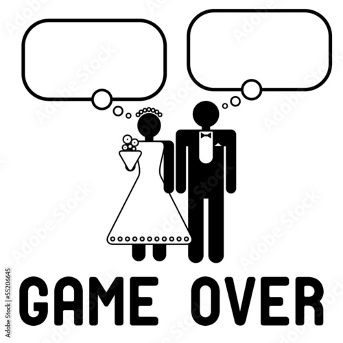Funny wedding symbol with speech bubbles - Game Over