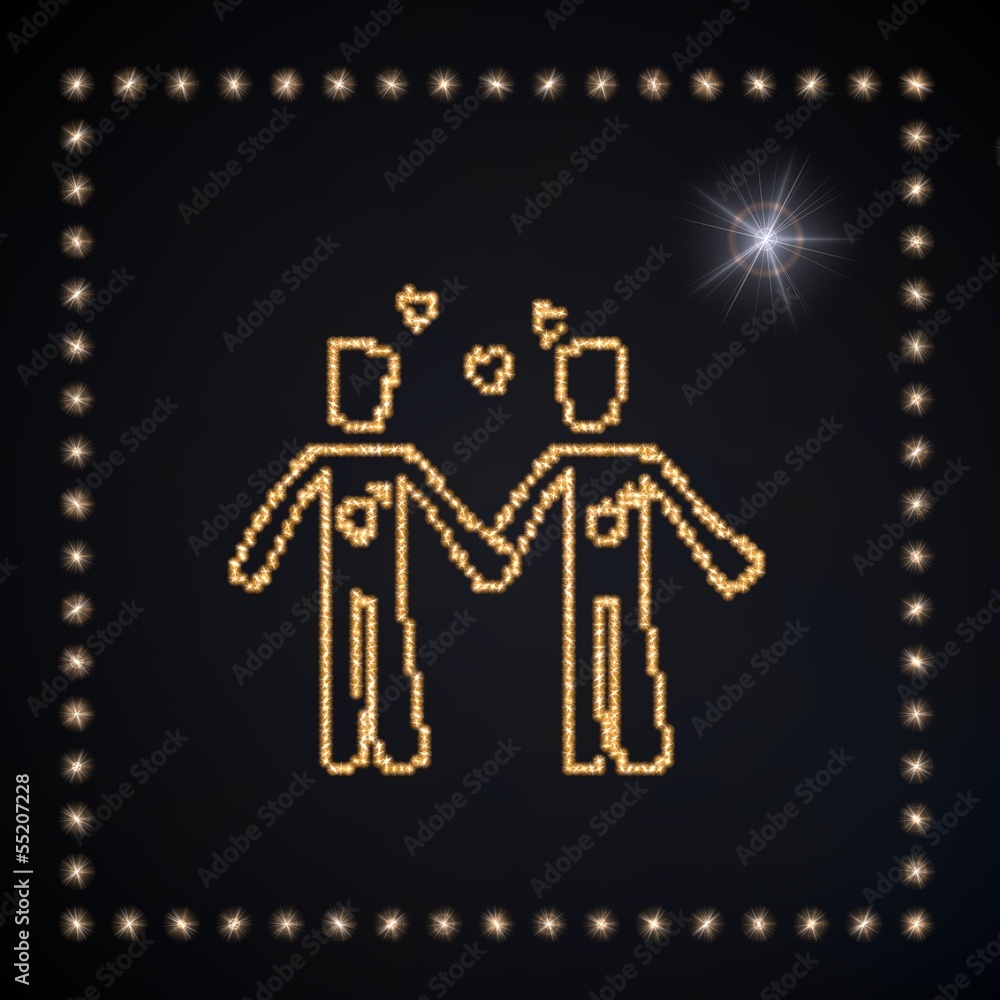 Illustration of a glowing man symbol glittering golden