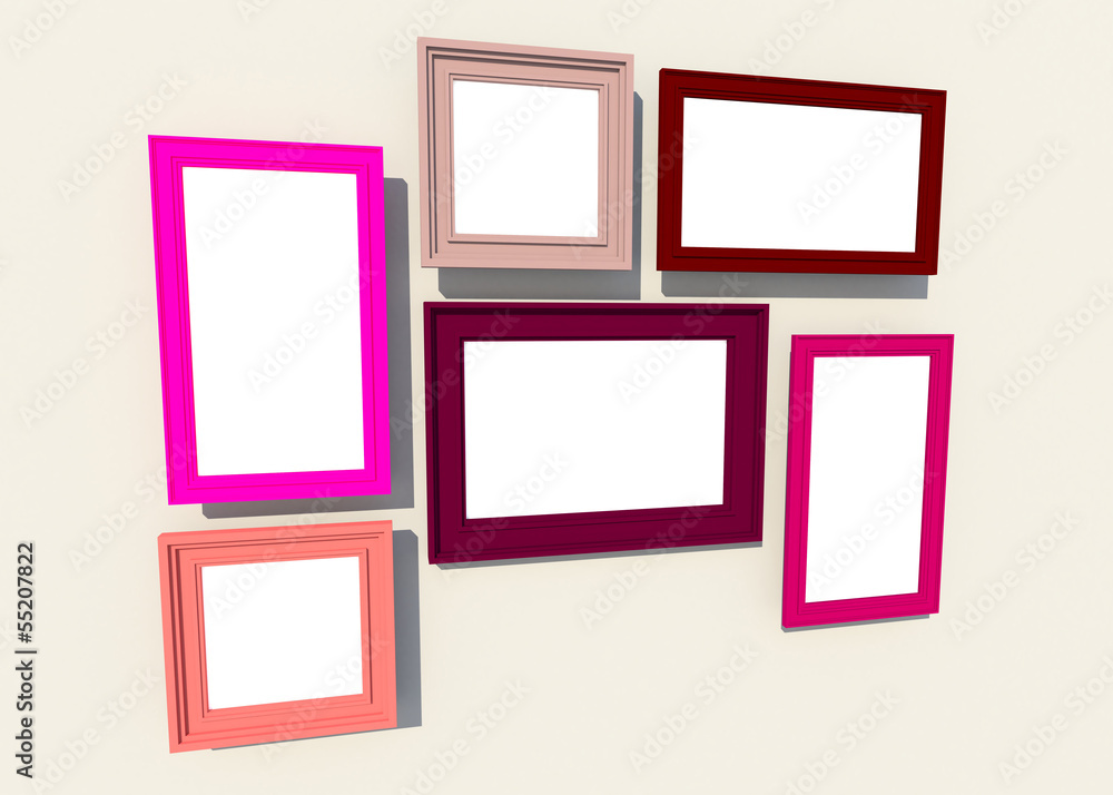 Colorful square frames on the wall (3D)