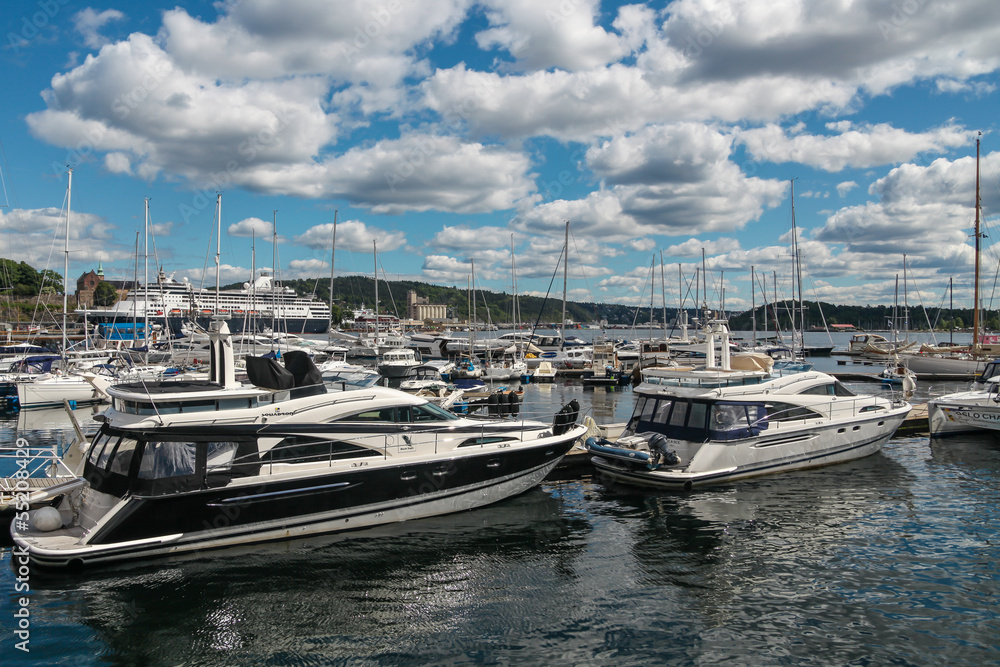 Fototapeta premium Yachts and boats in the harbor Oslo, Norway