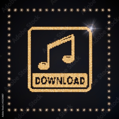 3d graphic of a magic music download symbol glittering golden
