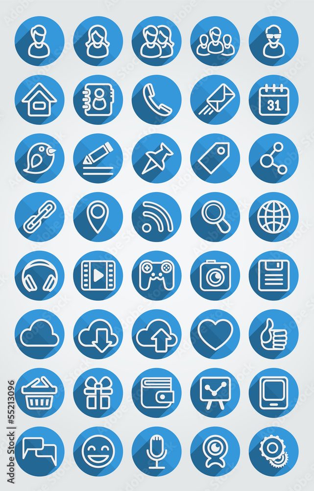 Flat Icons Social Network Round Blue Set Flat Icons Social Network Round Blue Set