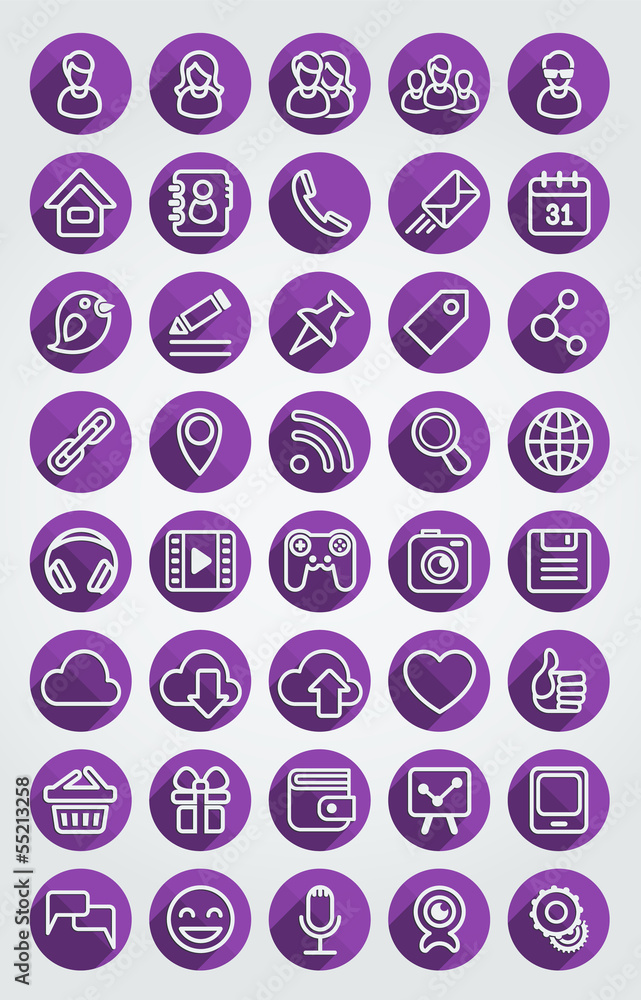 Flat Icons Social Network Round Purple Set Flat Icons Social Network Round Purple Set