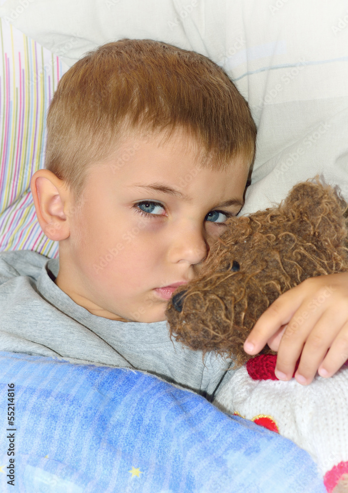 Ill boy with teddy bear Ill boy with teddy bear