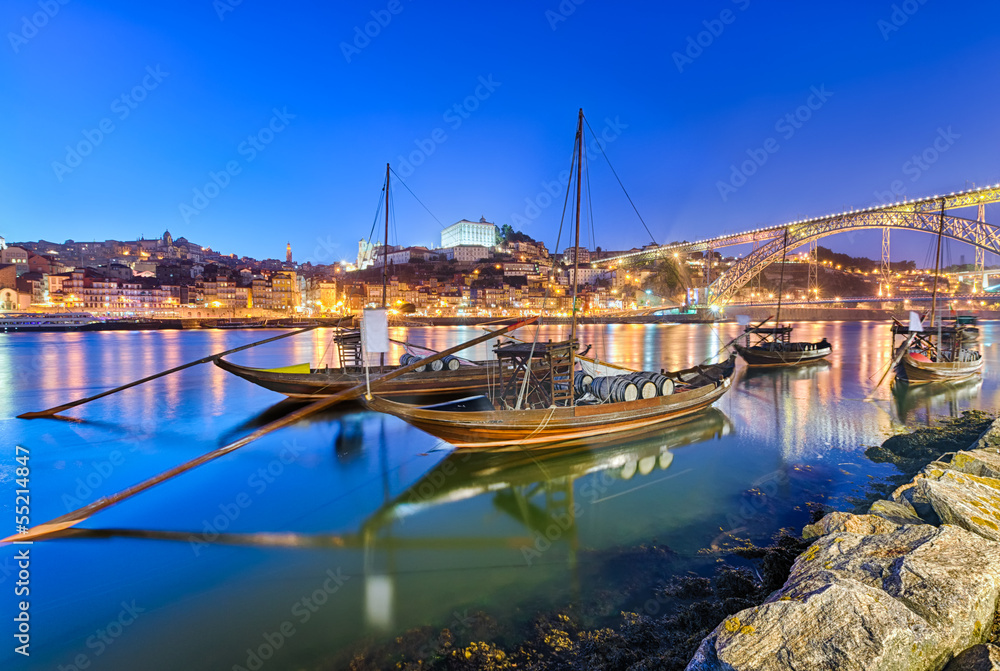 Traditional port wine transport boats in Porto, Portugal