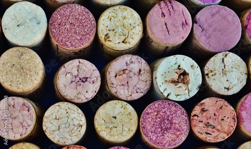 Used wine corks stacked on top of each other.