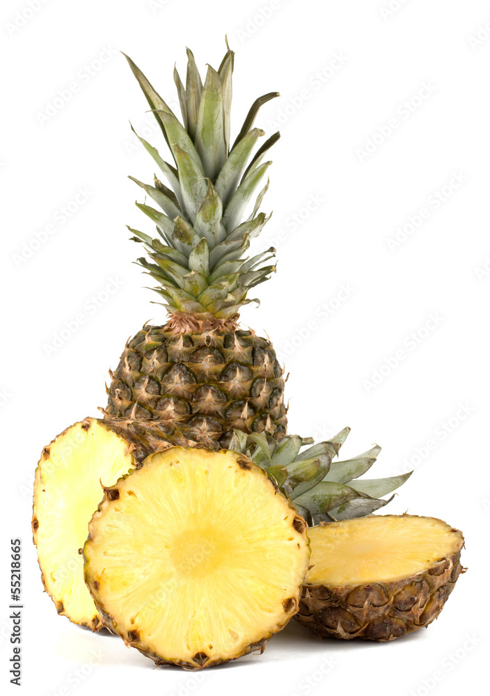 Juicy pineapple with slices isolated on white background Juicy pineapple with slices isolated on white background