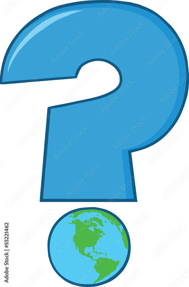 Cartoon Blue Question Mark With World Globe Cartoon Blue Question Mark With World Globe