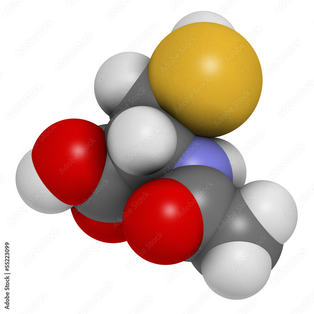 Acetylcysteine (NAC) mucolytic drug, chemical structure. Acetylcysteine (NAC) mucolytic drug, chemical structure.