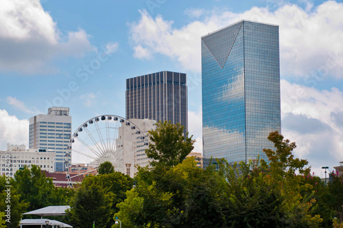 Cityscape with skyscrapers and Atlanta ferris wheel