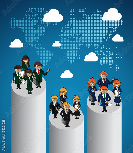 Global map business teamwork ranking.
