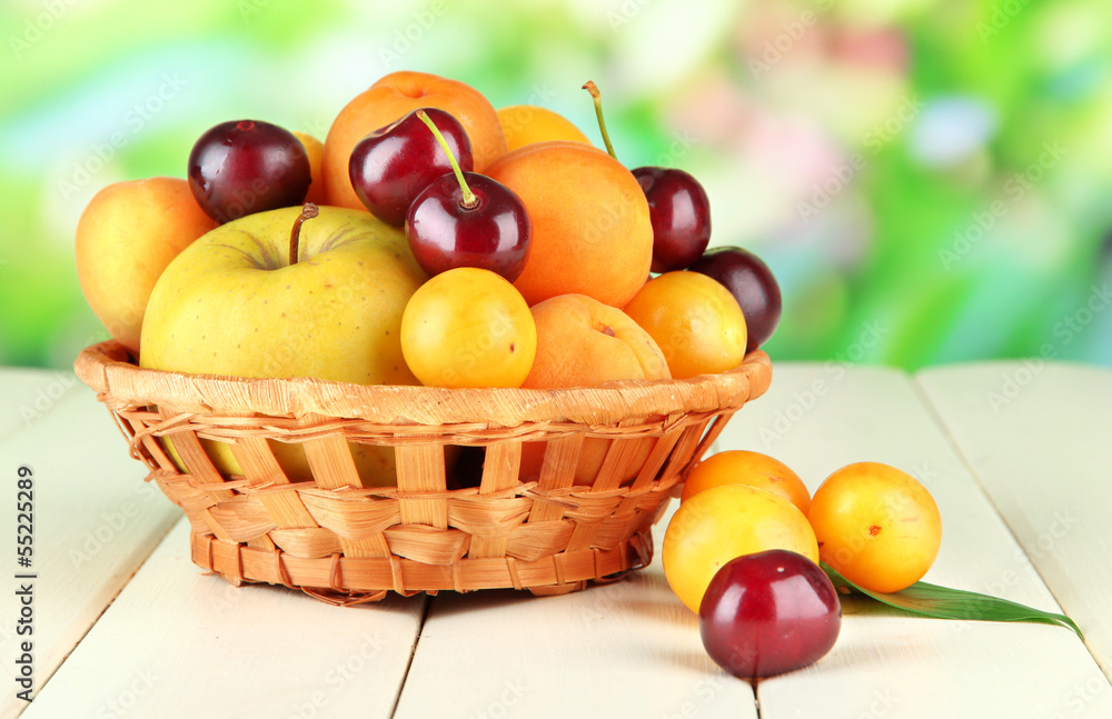 Bright summer fruits in basket Bright summer fruits in basket