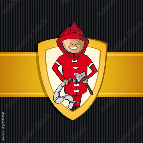 Service firefighter man cartoon Rescue shield.