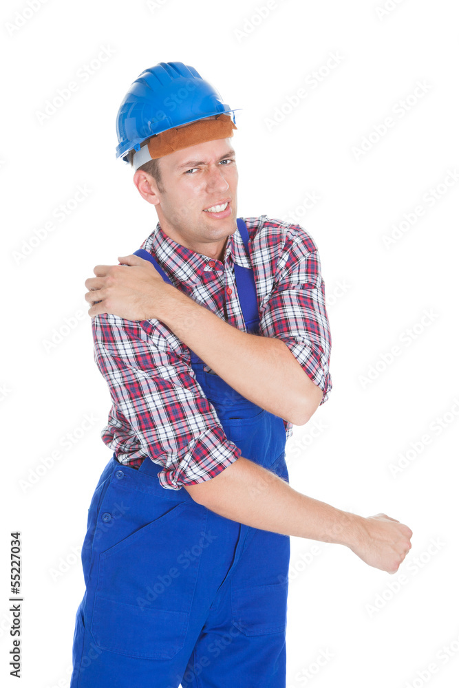 Portrait Of A Worker With Shoulder Pain Portrait Of A Worker With Shoulder Pain