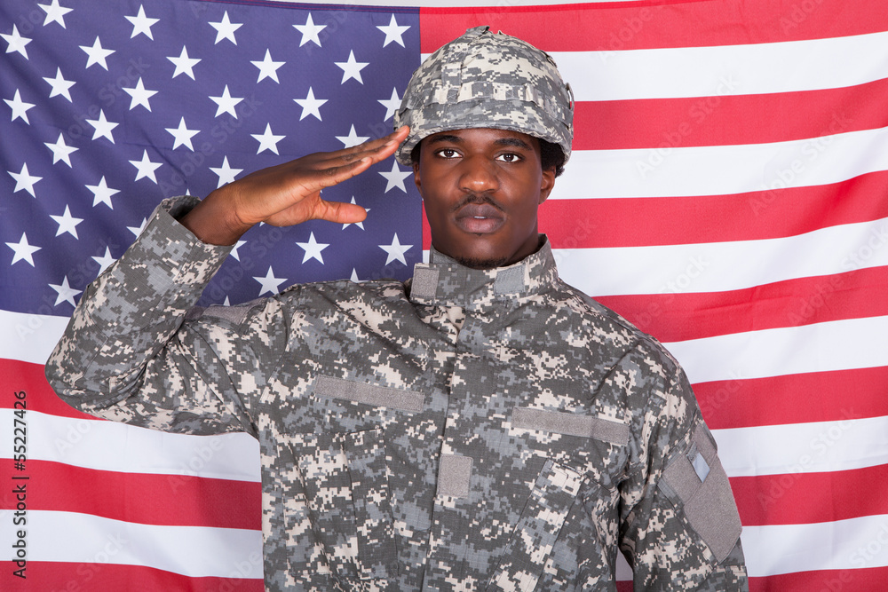 Army Soldier Saluting In Front Of American Flag Army Soldier Saluting In Front Of American Flag