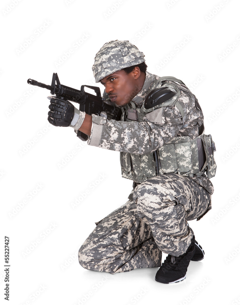 African Soldier Aiming With Gun African Soldier Aiming With Gun