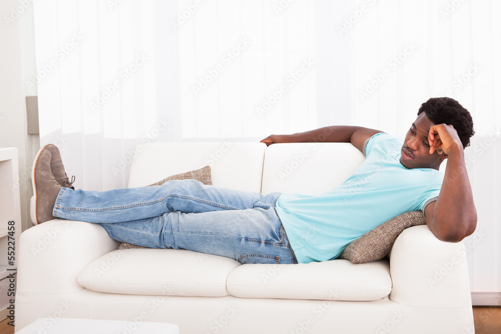 Lazy Man Chilling Out On Sofa