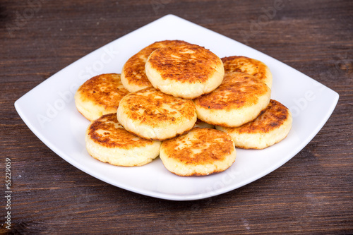 Delicious homemade cheese pancakes closeup