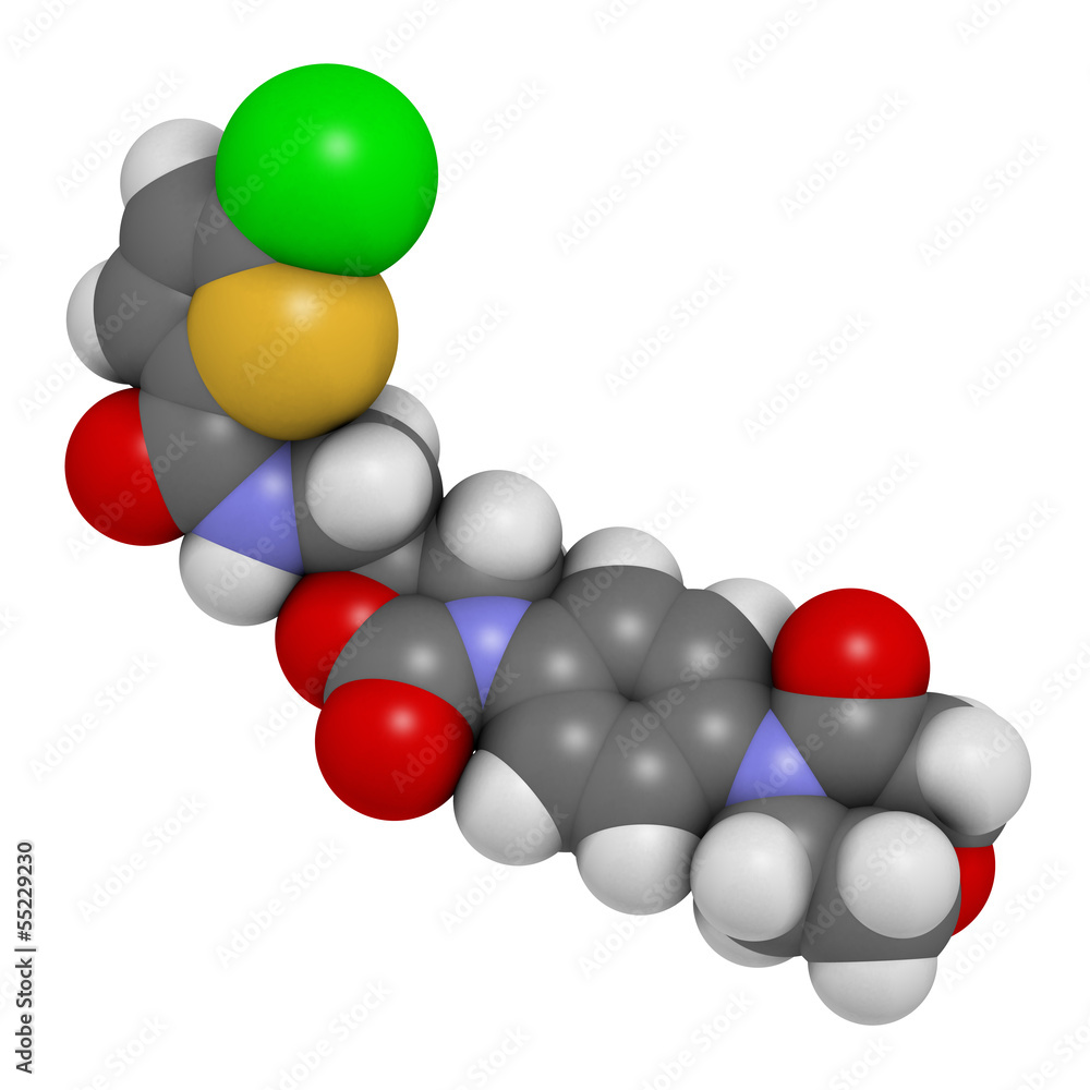 Rivaroxaban anticoagulant drug, chemical structure. Rivaroxaban anticoagulant drug, chemical structure.