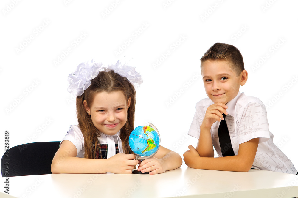 Fototapeta premium boy and girl with globe