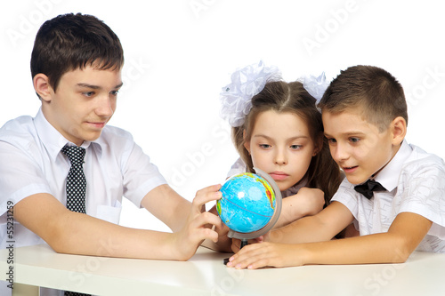 schoolchildren and the globe