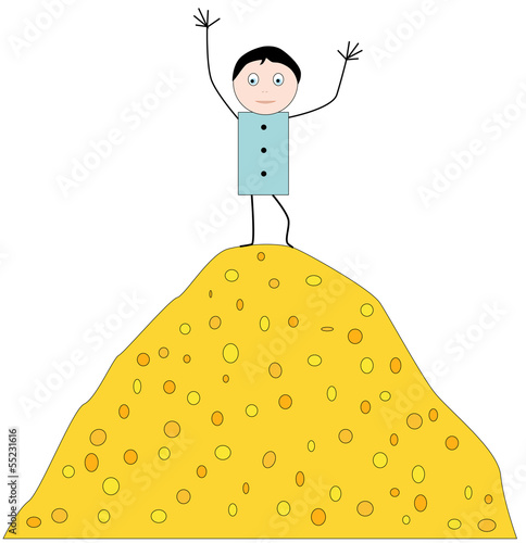 man on the mountain of coins