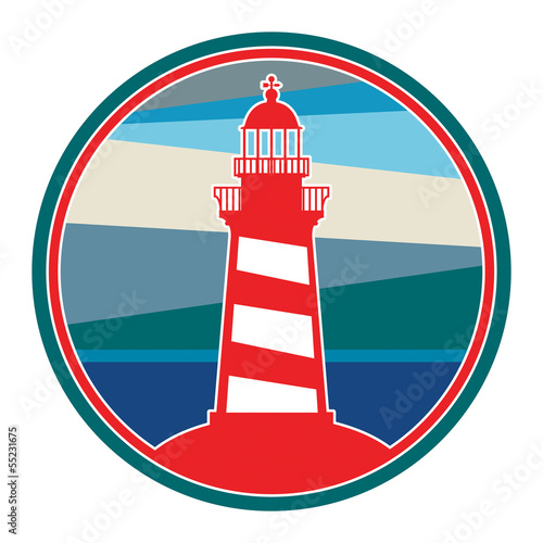 Label with lighthouse, vector illustration