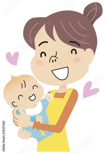 赤ちゃんを抱く主婦
