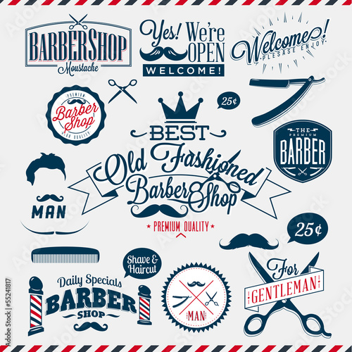 Set of vintage barber shop logo graphics and icons