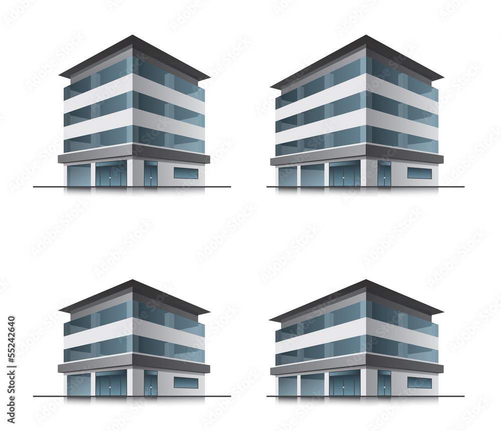 Set of four hotel or office vector building icons Set of four hotel or office vector building icons