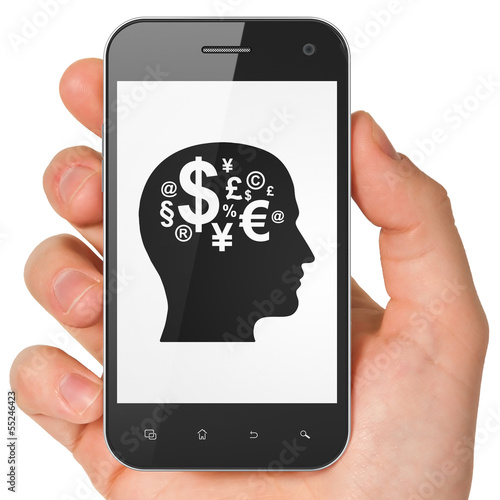 Finance concept: Head With Finance Symbol on smartphone photo