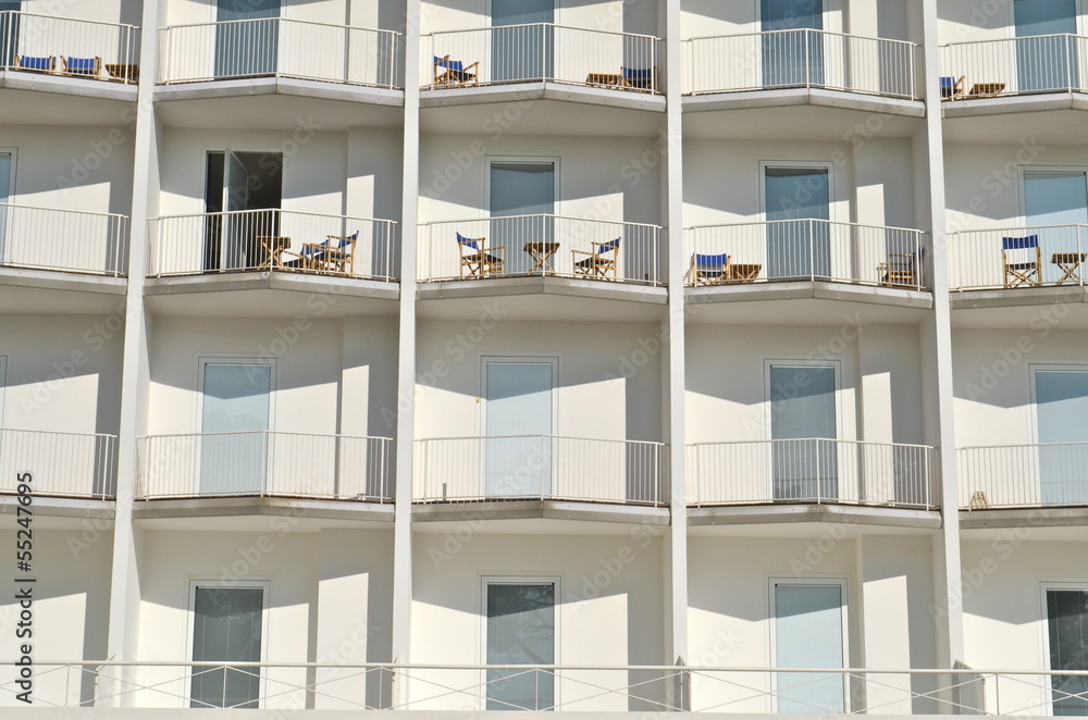 Building on Grado promenade in Friuli, Italy Building on Grado promenade in Friuli, Italy