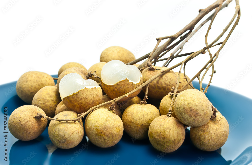 Fresh Longan Fruit On Blue Dish Fresh Longan Fruit On Blue Dish