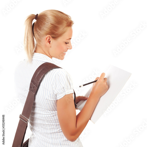 Student girl writing exams