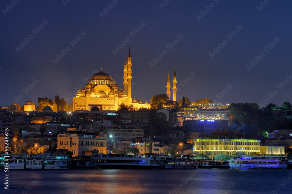 Suleymaniye Mosque in blue night istanbul turkey