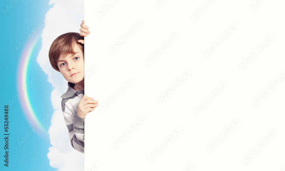 Boy with a blank billboard Boy with a blank billboard