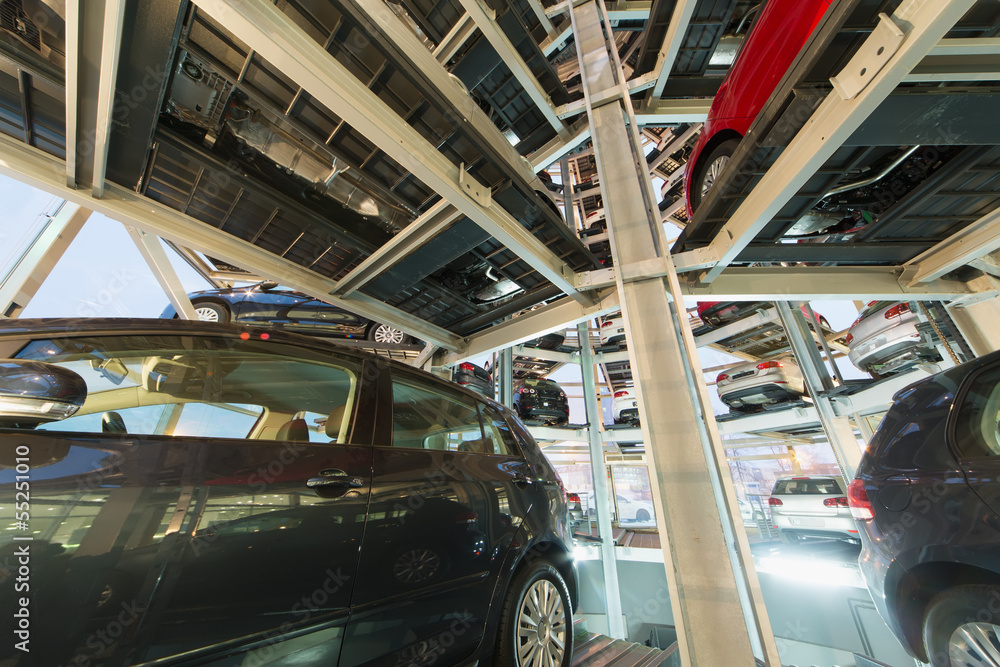 View from one of floors of multi-story automatic car parking