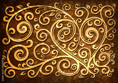 Abstract brown grunge vector floral illustration.