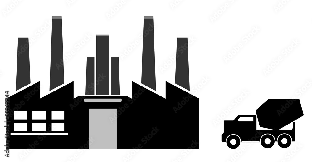 Camion bétonnière ou toupie à coté d'une usine Camion bétonnière ou toupie à coté d'une usine