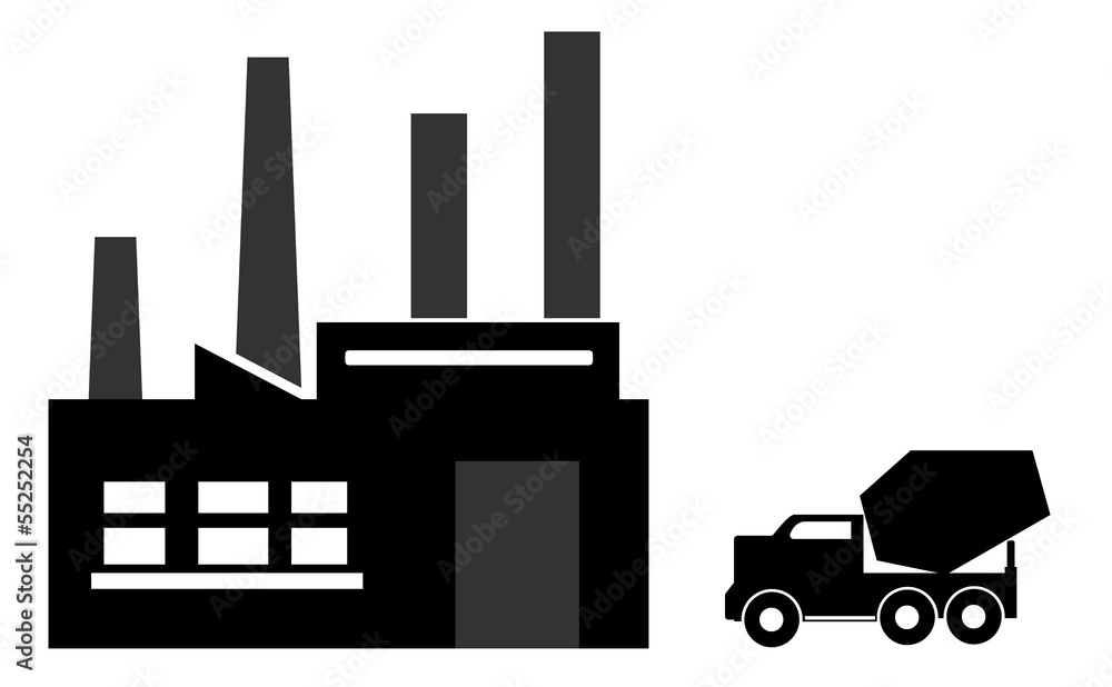 Camion bétonnière ou toupie à coté d'une usine Camion bétonnière ou toupie à coté d'une usine
