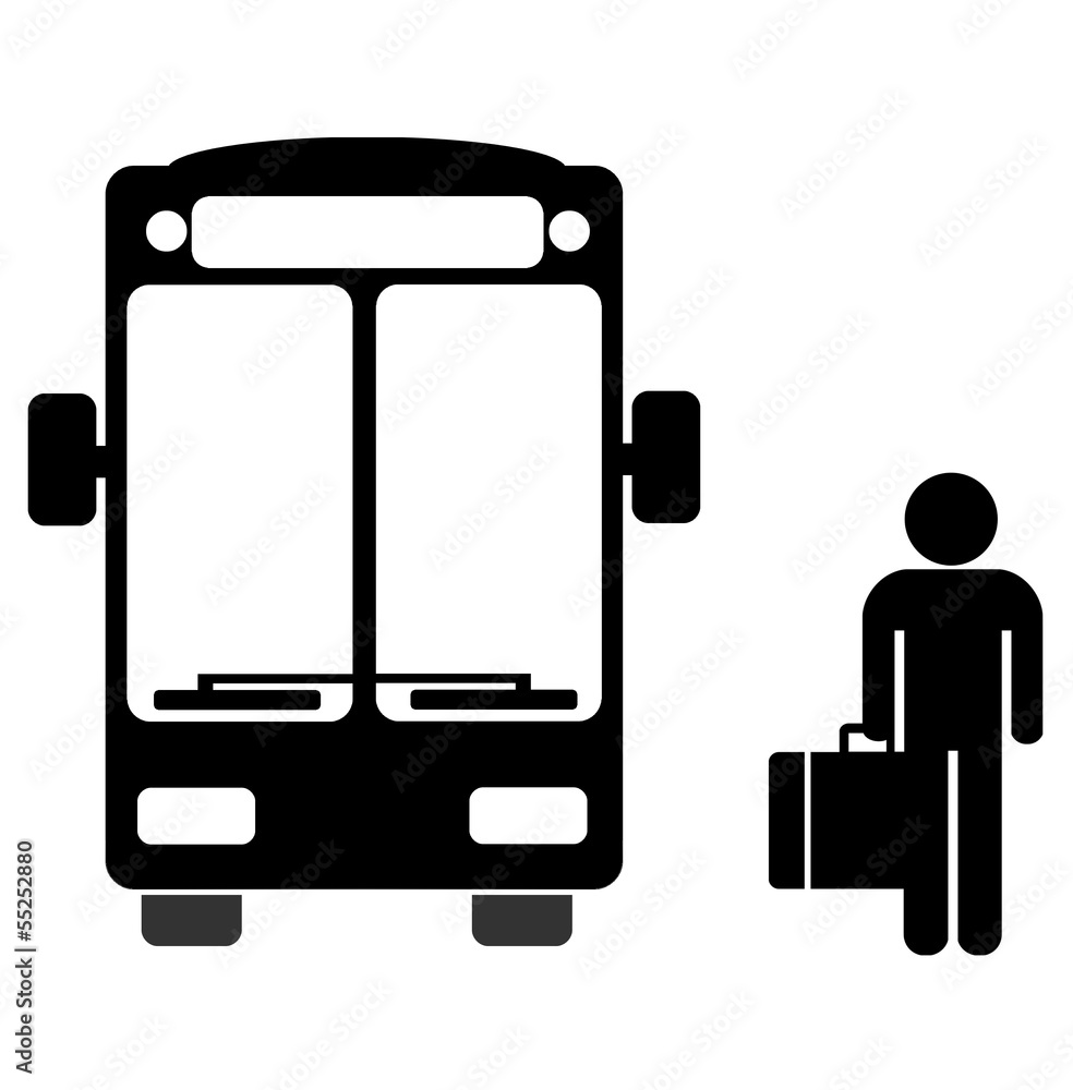 Touriste avec sa valise à coté d'un bus Touriste avec sa valise à coté d'un bus