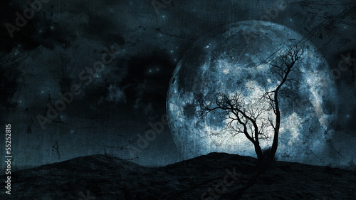 Grunge tree and moon background