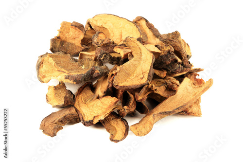 Dried porcini mushrooms isolated on white