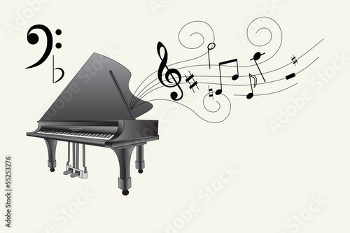 Piano and different music notes