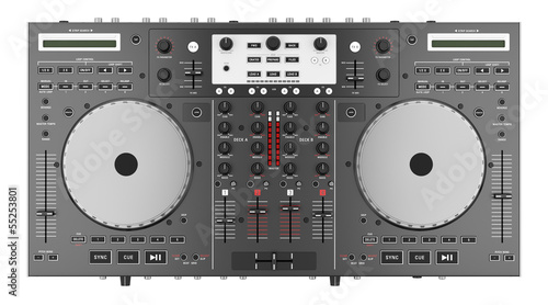 top view of dj mixer controller isolated on white background