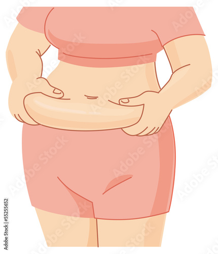 メタボなお腹をつまむ女性